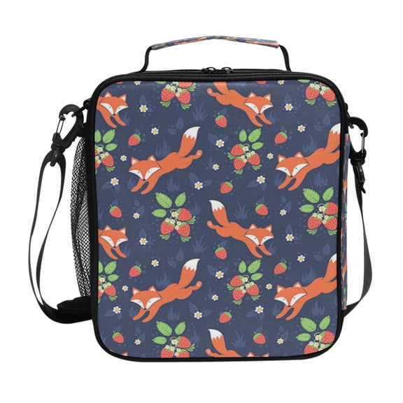 Square Insulated Lunch Bag Reusable Thermal Lunch Box Tote Cooler Bag with Side Mesh Pocket Little Fox