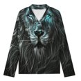 thumbnail image 3 of Glowing Blue-Eyed Lion Portrait Womens Pyjamas Set Button Up Pyjamas Womens with Long Sleeve Top And Wide Leg Pants V-neck Loungewear Sets, 3 of 9