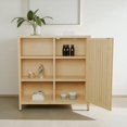 thumbnail image 2 of GZXS 32.9"H Freestanding Bamboo Cabinet, Eco-Friendly Bathroom & Bedroom Organizer with 1 Slatted Door, Adjustable Interior Shelves, and 3-Tier Open Side Storage (Natural), 2 of 7