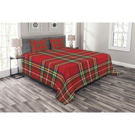 - Plaid Bedspread Set, European Western Culture Inspired Abstract Irish Pattern Vintage Classical Design, Decorative Quilted Coverlet Set with Pillow Shams Included, Multicolor, by Ambesonne