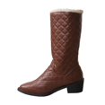 thumbnail image 2 of Women's Quilted Mid Calf Winter Boots, Faux Leather Fleece Lined Warm Pull On Snow Boots, Block Heel Cold Weather Boots, 2 of 6