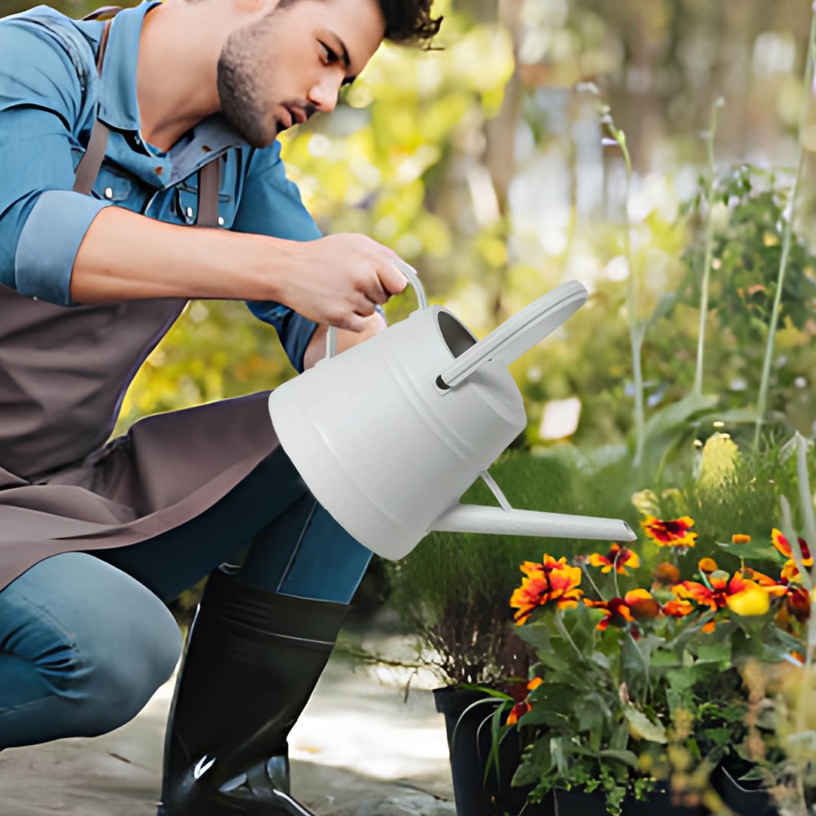 YardVibe 1 Gallon Watering Can, Outdoor Watering Can for Plants, Garden Water Can with Removable Long Spout Sprinkler Head, Large Water Can for Greenhouse Flowers Plants (Gray)