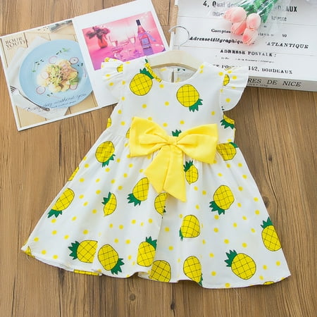 

Toddler Kids Baby Girls Casual Bowknot Pineapple Print Dress Party Princess