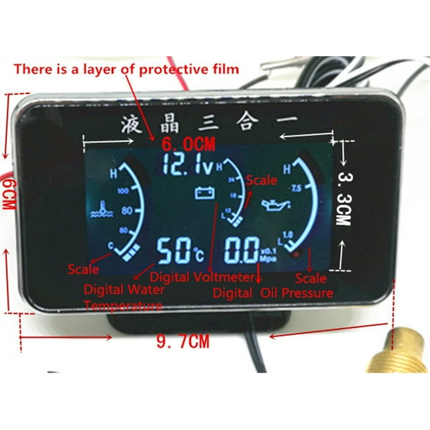 3 In 1 Car LCD Digital Gauge Voltmeter Oil Pressure Water Temp Meter