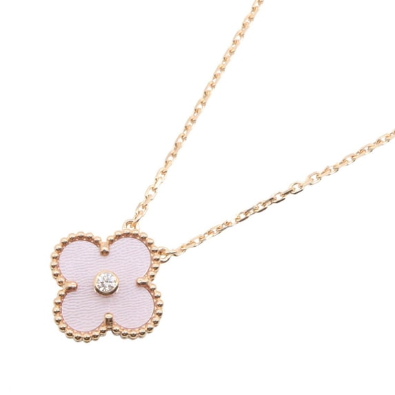 Pre-Owned Van Cleef & Arpels Vintage Alhambra Pink Mother-of-Pearl 1PD Necklace Jewelry 18KPG...