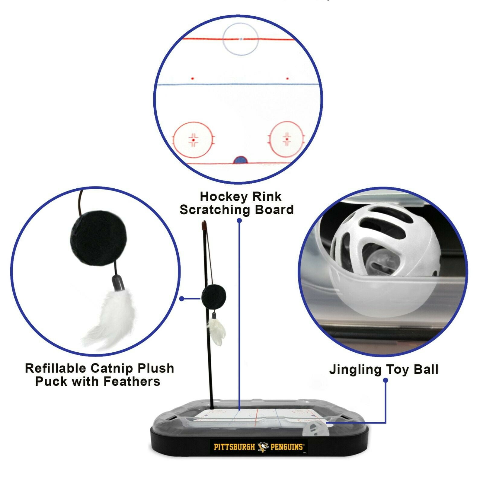NHL Pittsburgh Penguins CAT Scratcher Toy with Catnip Plush & Feather Cat Toy 5-in-1 Kitty Toy