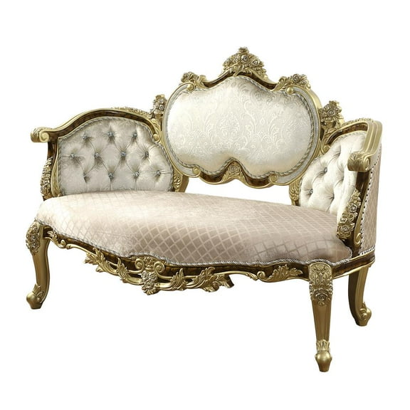 Acme Furniture Desiderius Bench, Beige Fabric, Antique Gold & Hand Paint Brown