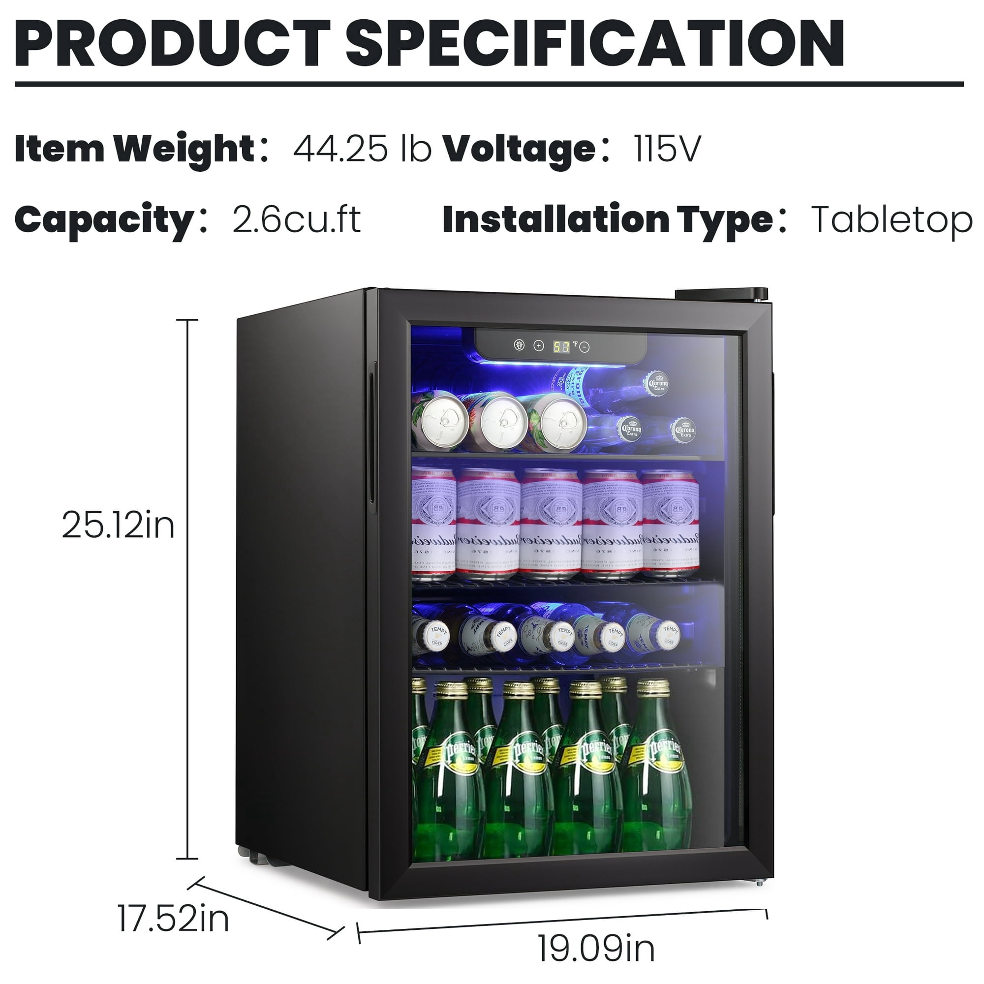 Havato 100Cans of Beverage Refrigerator Cooler, 2.6Cu.ft, Mini Glass Door Refrigerator, Low Noise, Can Store Soda/Beer/Wine, Suitable for Bars/Offices/Families