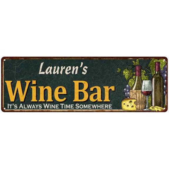 Lauren's Wine Bar Green Chic Sign Home Kitchen Decor Gift 6x18 106180001163