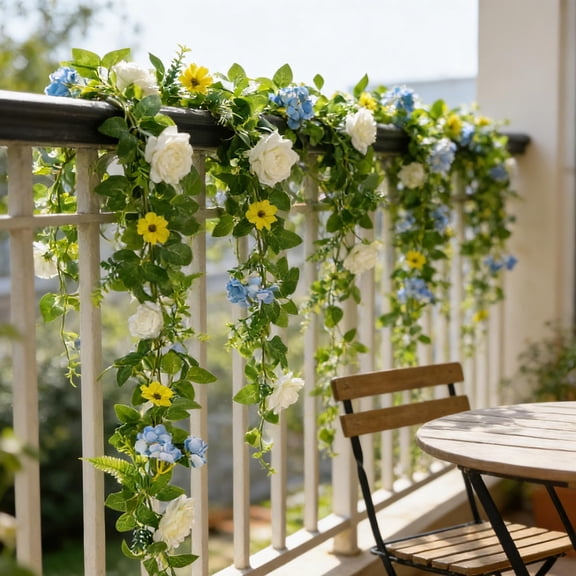 Uuiauoio Flower Garland Fake Rose Vines for Tea Party Mother's Day Decorations Faux Artificial Floral Garland Hanging Rose Ivy for Baby Shower Wedding Arch Ceremony Outdoor Wall Decor