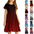 thumbnail image 1 of Girls 2025 Summer Dresses Short Sleeve Gradient Dress Soft and Comfortable Casual Summer Wear for Parties and Daily Dresses ,Sie:140, 1 of 5