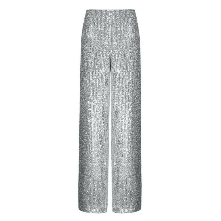 YOUSNH Women's Sequin Pants Shiny Sequins High Waist Wide
