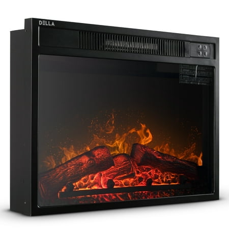 Della 1400w Embedded Fireplace Electric Insert Heater Glass Adjustable Log Flame w/ Remote