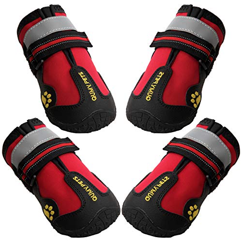 QUMY Dog Boots Waterproof Shoes for Large Dogs with Reflective Straps