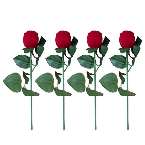 Rose Flower Jewelry Box Romantic Style Storage Organizer 4cm x 4cm x 27cm Flannelette Material 4Pcs