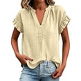 thumbnail image 2 of Casual Blouses Women Short Sleeve, V Neck Short Sleeve Top, Plus Size Linen Shirt, Summer Casual Blouse, Loose Fit Tee, Breathable Womens Top Light Yellow 2Xl, 2 of 6