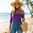 thumbnail image 6 of Fengqque Women Long Sleeve Top Halter Choker off Shoulder Cropped Bodycon Solid Color Blouse Purple M, 6 of 9