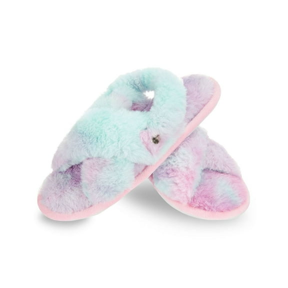 MeMoi Kids' Tie Dye Crosshatched Plush Slippers