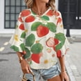 thumbnail image 3 of Strawberry Fruit Watercolor Women's V-Neck Blouse With 3/4 Ruffled Bell Sleeves Casual Top Ladies Blouses, 3 of 7