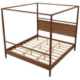 thumbnail image 6 of Euroco Wood King Size Canopy Bed, Platform Bed with Four Posters, Walnut, 6 of 7