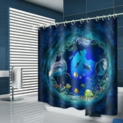 Polyester Seaworld Painting Shower Bath Curtain Waterproof Bathroom Curtain + Hanging Hooks