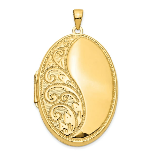 14k Yellow Gold Oval Heavy Half Locket Pendant Charm