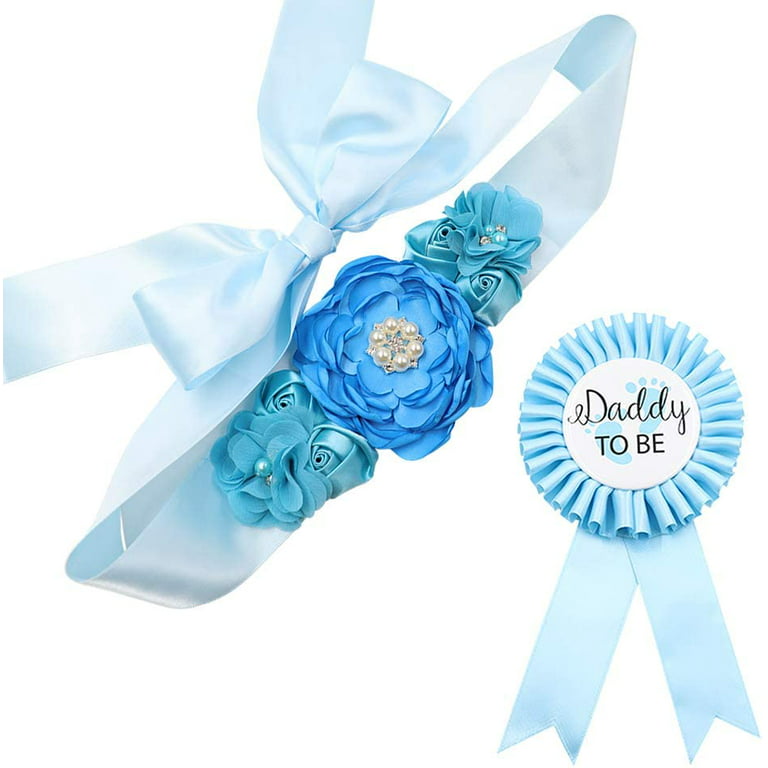 Sky Blue Maternity Sash & Daddy to be Corsage Set - Baby Shower Sash Baby  Boy Pregnancy Sash Keepsake Baby Shower Flower Belly Belt 