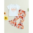 thumbnail image 2 of Bagilaanoe 3pcs Little Girl Long Pants Set Letter Heart Print T-Shirts Tops + Flower Print Flare Trousers 3T 4T 5T 6T 7T 8T Kid Casual Outfits, 2 of 8