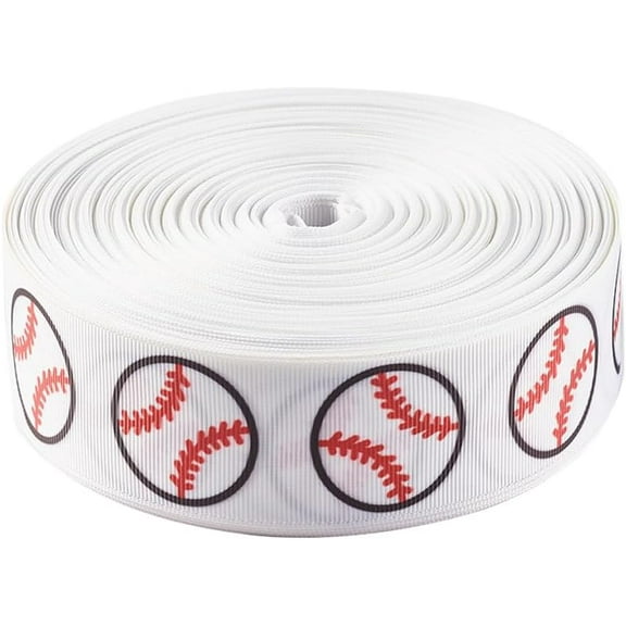 50 Yards 1 Inch Baseball Ribbons Wired Sport Themed Grosgrain Ribbon Red White Single Face Print Satin Edge Fabric Ribbons for Wrapping Party Decoration