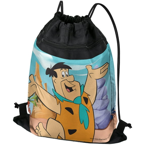 The Flintstones Fred Character Pattern Drawstring Backpack Sports Bag Sackpack 17" x 13", Perfect for Gym, Yoga or Practice
