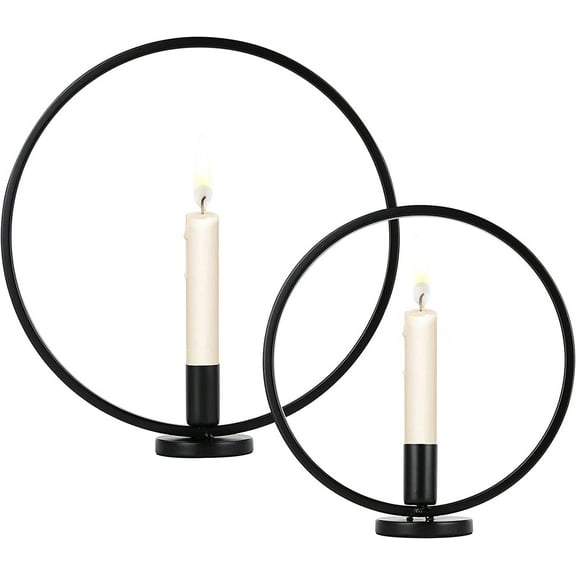 Moncolis Black Candle Holders Set of 2 Metal Round Decorative Candlestick Holders for Wedding Dinning Party
