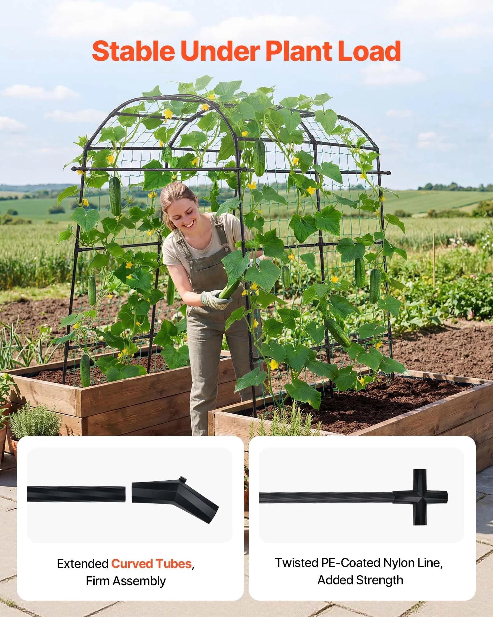 Cucumber Trellis, U-Shape Garden Trellises for Raised Bed, Metal Arch Plant Support for Vine, Climbing Plants Outdoor, Peas, Beans, Zucchini, Tomato, Squash, Flower