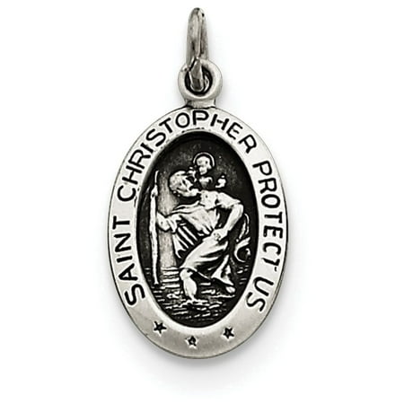 Antique Watch Chain - Sterling Silver Antiqued Saint Christopher Medal Pendant Necklace Chain Included