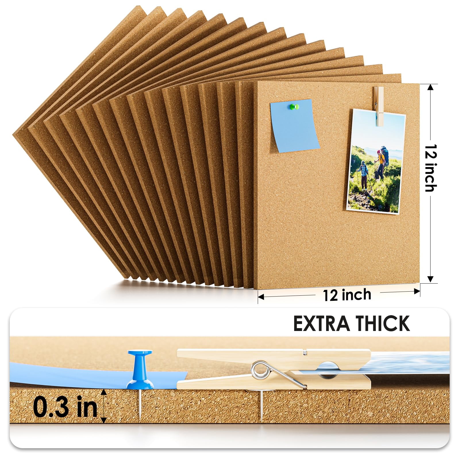 MaxGear Large Cork Board for Wall, 15-Pack 12" x 12" Cork Board Tiles with Push Pins & Adhesive, 60" x 36" Wall Bulletin Board for Office, Home