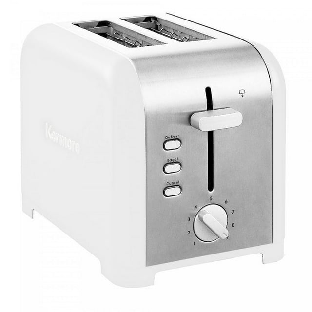Kenmore Kenmore Grille-Pain 2 Tranches, Acier Inoxydable Blanc, Fentes Extra Larges, Bagel, Décongélation, 9 Réglages de Brunissage