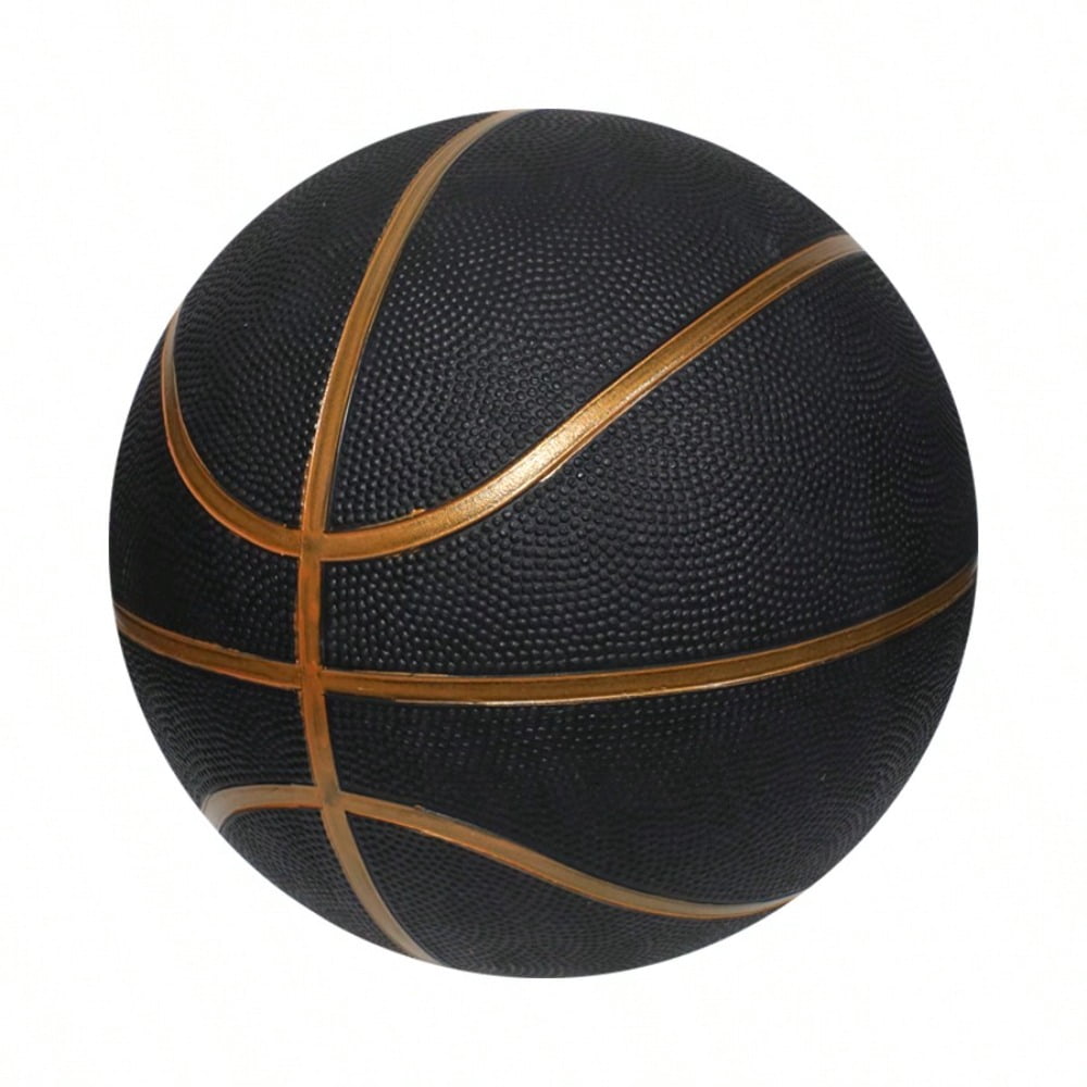 Size 3/5/7 Rubber Basketball, Black with Gold Lines, 1 Pack