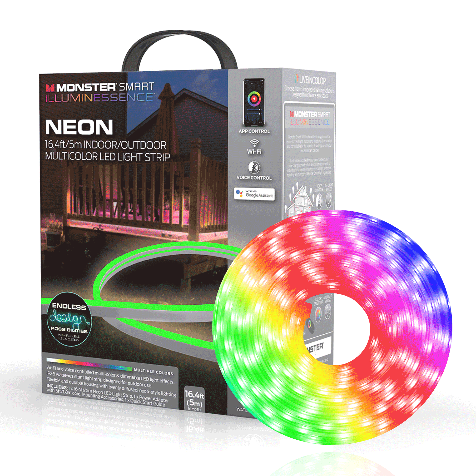 Monster 16.4ft Smart Neon Outdoor Multi-color LED Light Strip, water-resistant, Mobile App