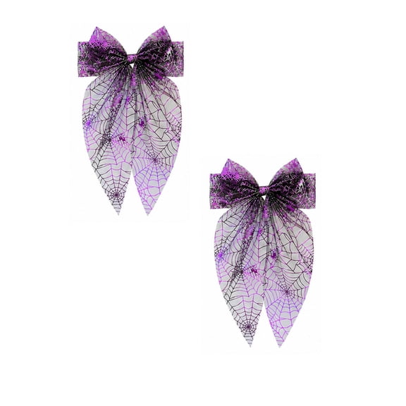 Halloween Mesh Hair Bow Clips 2‑Pack, Spider Web Tulle Bow Barrettes, Halloween Costume Hair Accessories for Women Party Dress‑up
