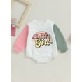 thumbnail image 2 of Wassery Baby Girls Sweatshirts Rompers Infant Girl Fall Toddler Letter Print Crew Neck Contrast Color Long Sleeve Jumpsuits Bodysuits 0-18 Months, 2 of 8