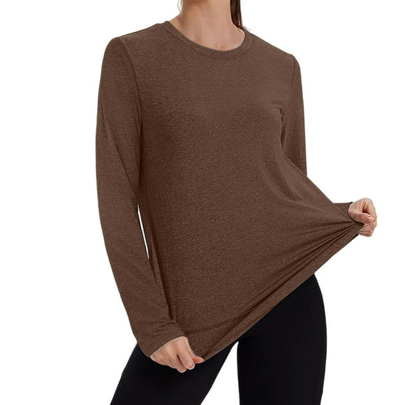 Besolor Women's Workout Tops Crewneck Long Sleeve Quick Dry UPF 50+ Sun Protection Shirts for Hiking Running