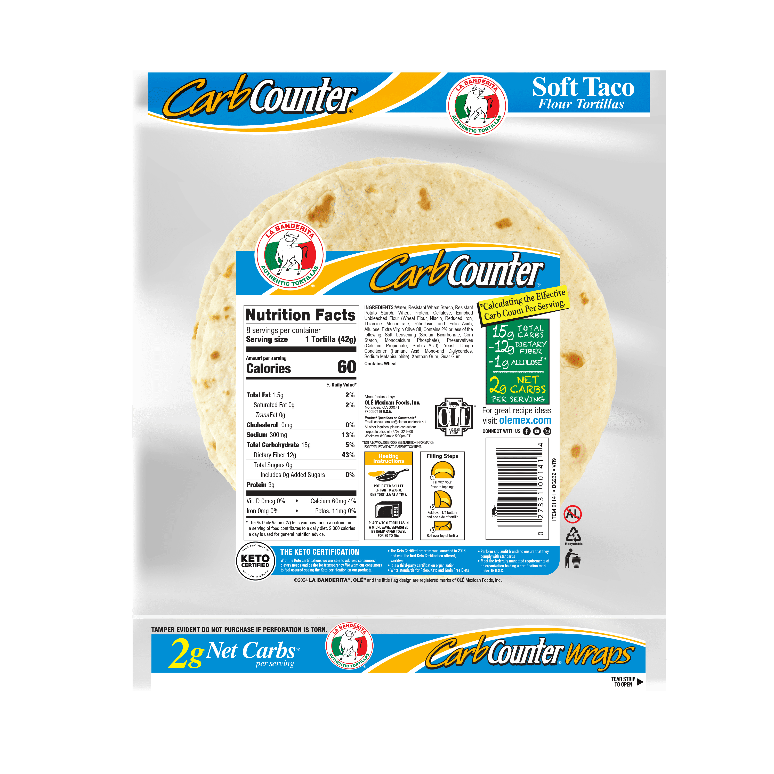 La Banderita Carb Counter Carb Lean Tortillas Soft Taco Flour Tortillas 8 Count
