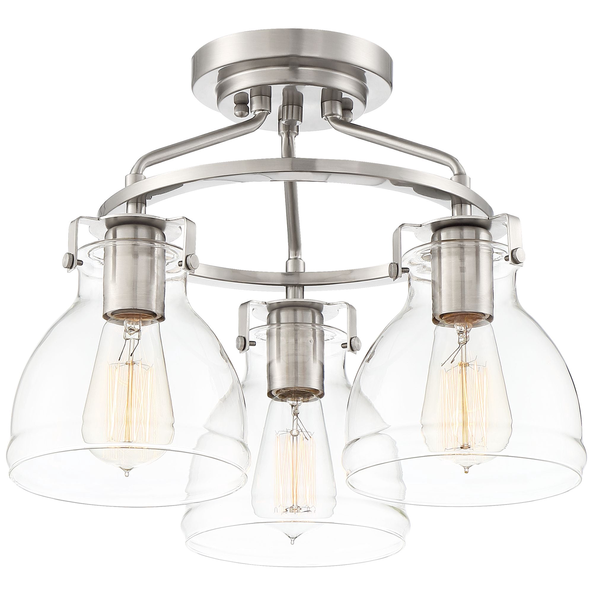 Possini Euro Design Bellis Modern Ceiling Light Semi Flush Mount Fixture 14 1/2" Wide Brushed Nickel 3-Light Clear Glass for Bedroom Kitchen Hallway