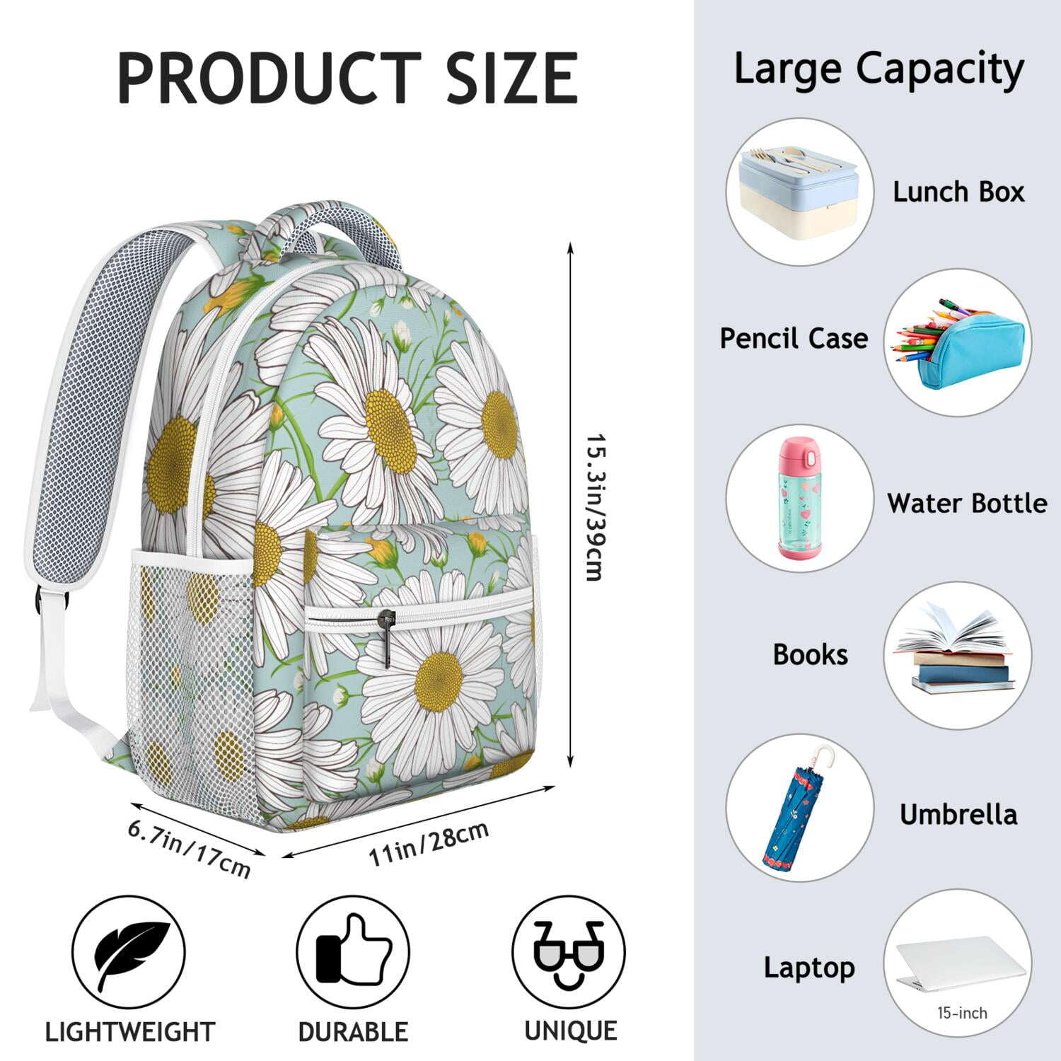 Rustic Daisy and Wildflowers School Backpack - Durable & Lightweight for Students
