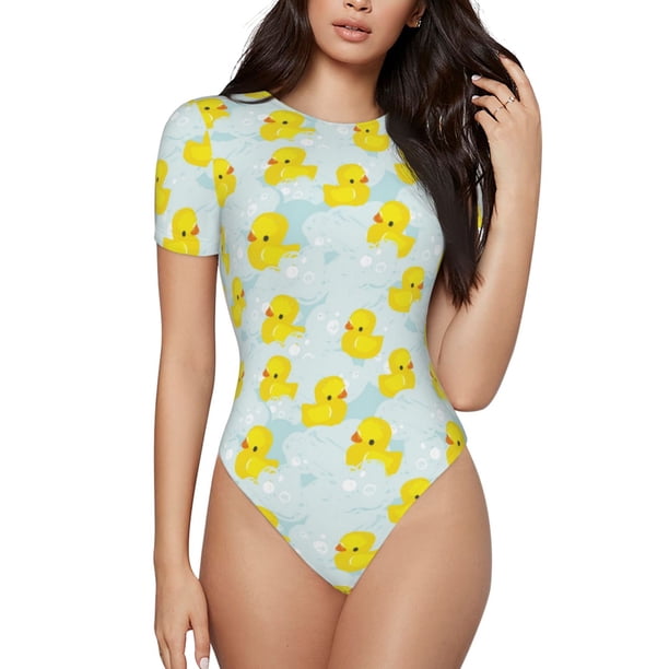 Fotbe cute rubber duck Body de Mujer con Cuello Redondo y Mangas Cortas, Sin Mangas Ajustado, Suave, Cómodo y Básico-X-Large