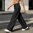 thumbnail image 5 of BRELIL Women's High Waisted Wide Leg Flowy Jeans with Pockets Casual Loose Streetwear Long Pants Travel Summer Fall Outfits, Black L, 5 of 6
