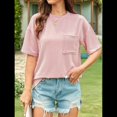 thumbnail image 4 of Blusa de Verano de Corta para Mujer, Estilo Túnica Básica Informal con Cuello Redondo Texturizado y Gran Tamaño Rosa XL, 4 of 10