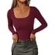 thumbnail image 1 of Remera PRETTYGARDEN de canalé, manga larga, escote redondo, color vino, talla M, 1 of 4