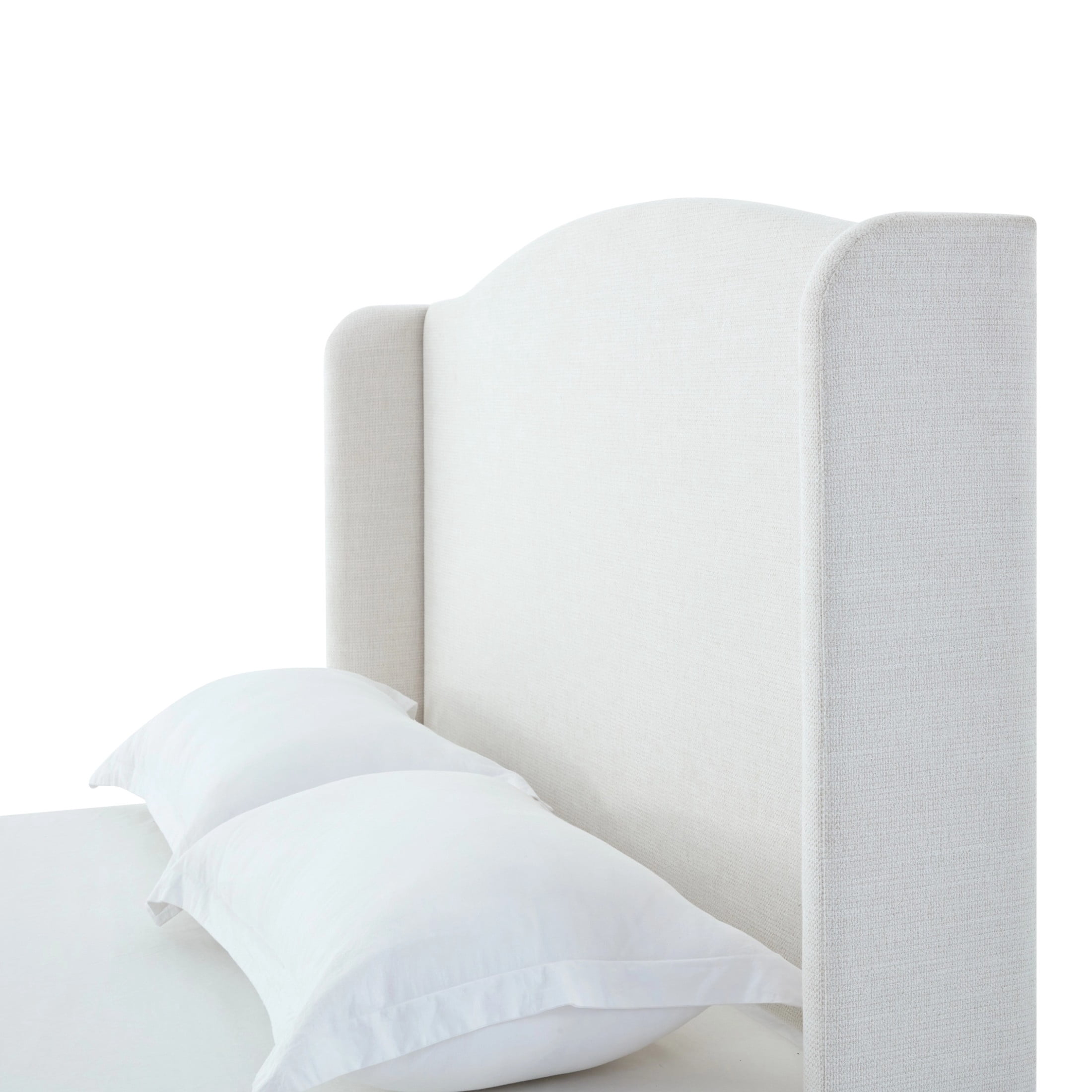 Noble House Hannah King Upholstered Bed Frame, 54" Tall Wingback Headboard, Metal Frame, Ivory