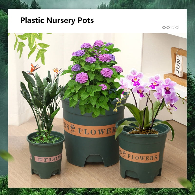 1.5 Gallon Plastic Nursery Pots, 7.5 Inch Round Plant Pots with Drainage Holes, 10 Pack Flower Pots for Outdoor Indoor Plants, Flowers, Gardening Gifts for Women, Green