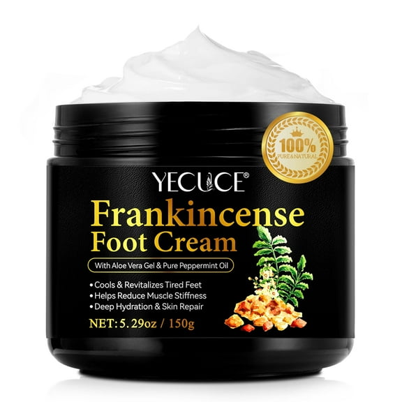 Frankincense Foot Cream,Hydrates & Nourishes Tired Feet, Foot Moisturizer with Aloe Vera Gel & Pure Peppermint Oil,5.29 oz